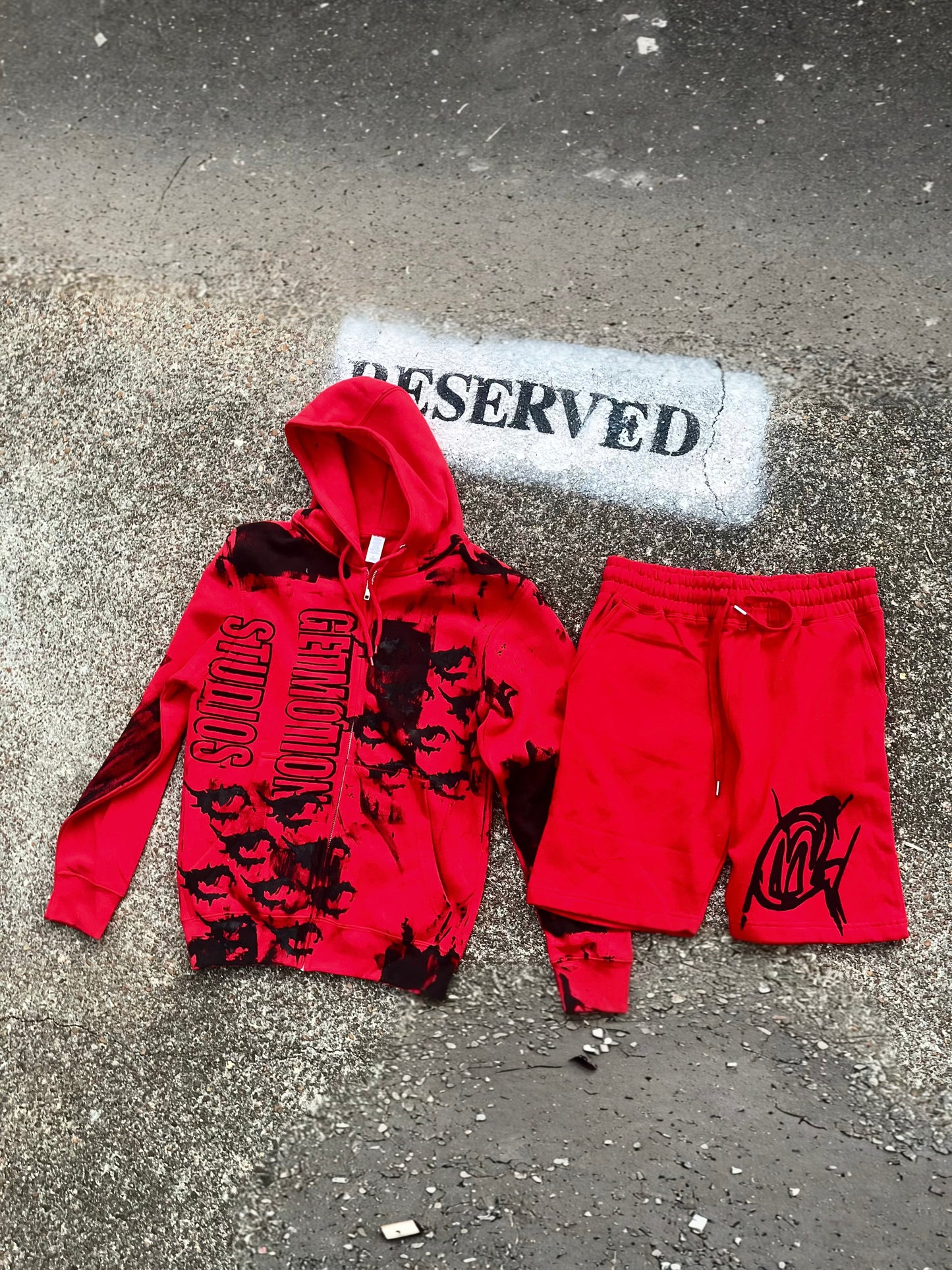 Red zip up set