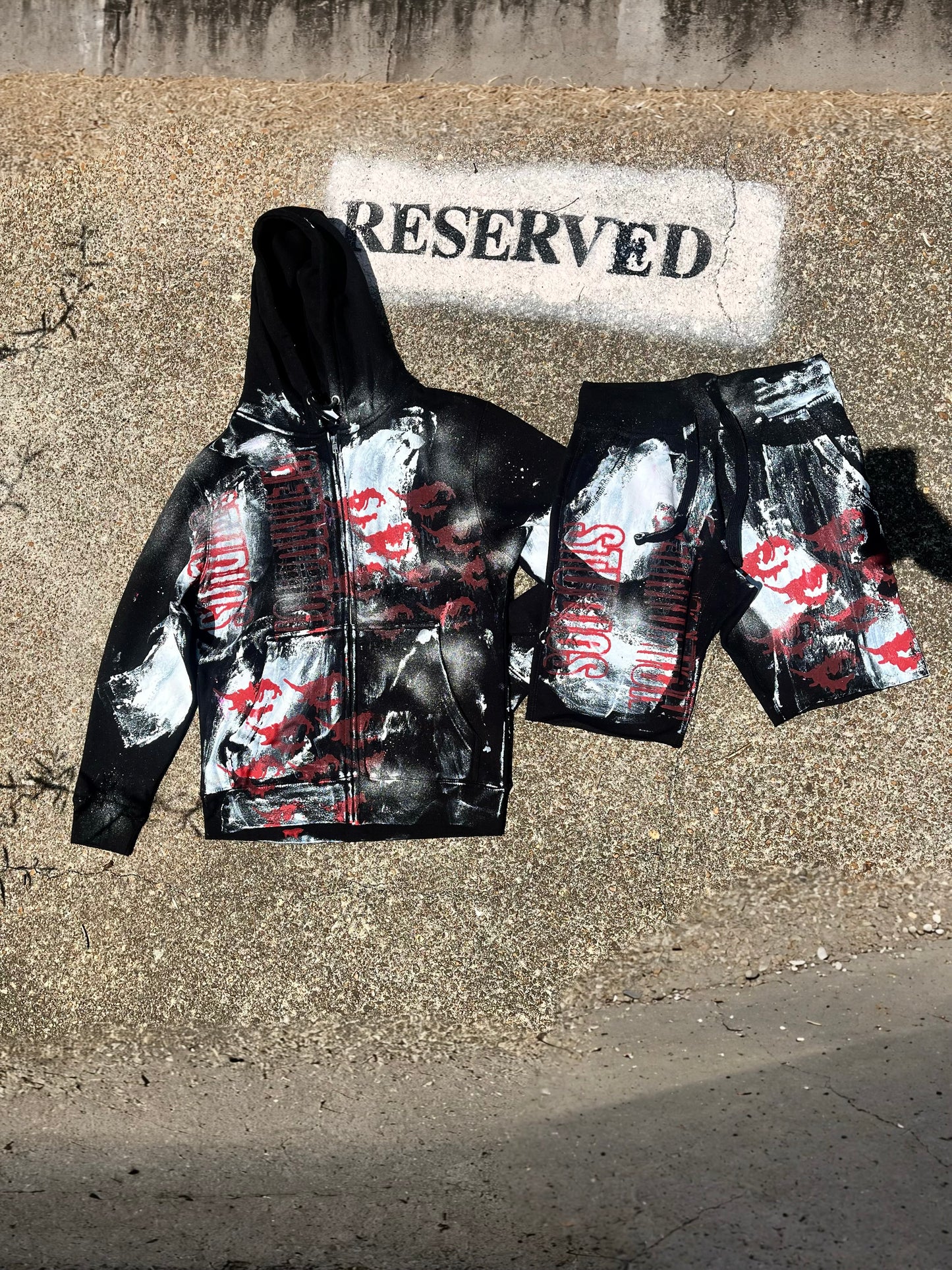 black and red zip up set