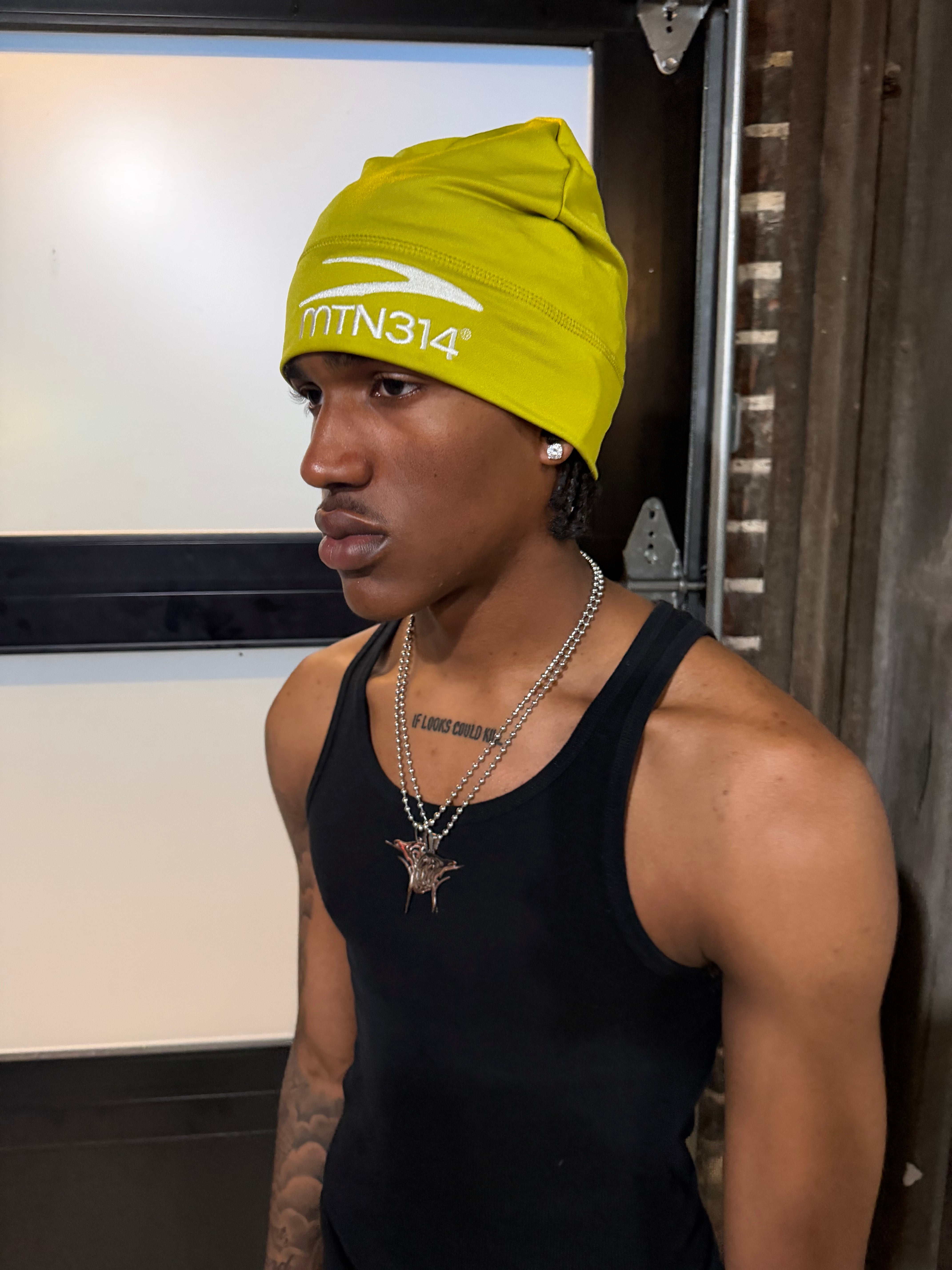 Neon green skull cap