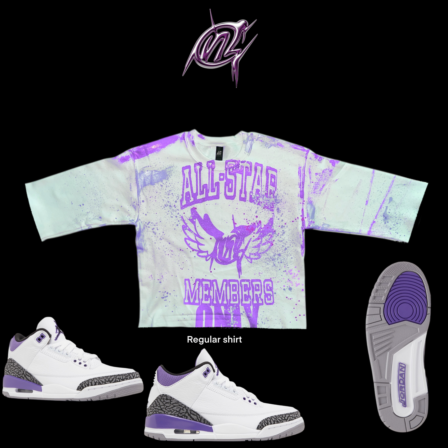 Purple All Star rhinestone Graffiti Shirt