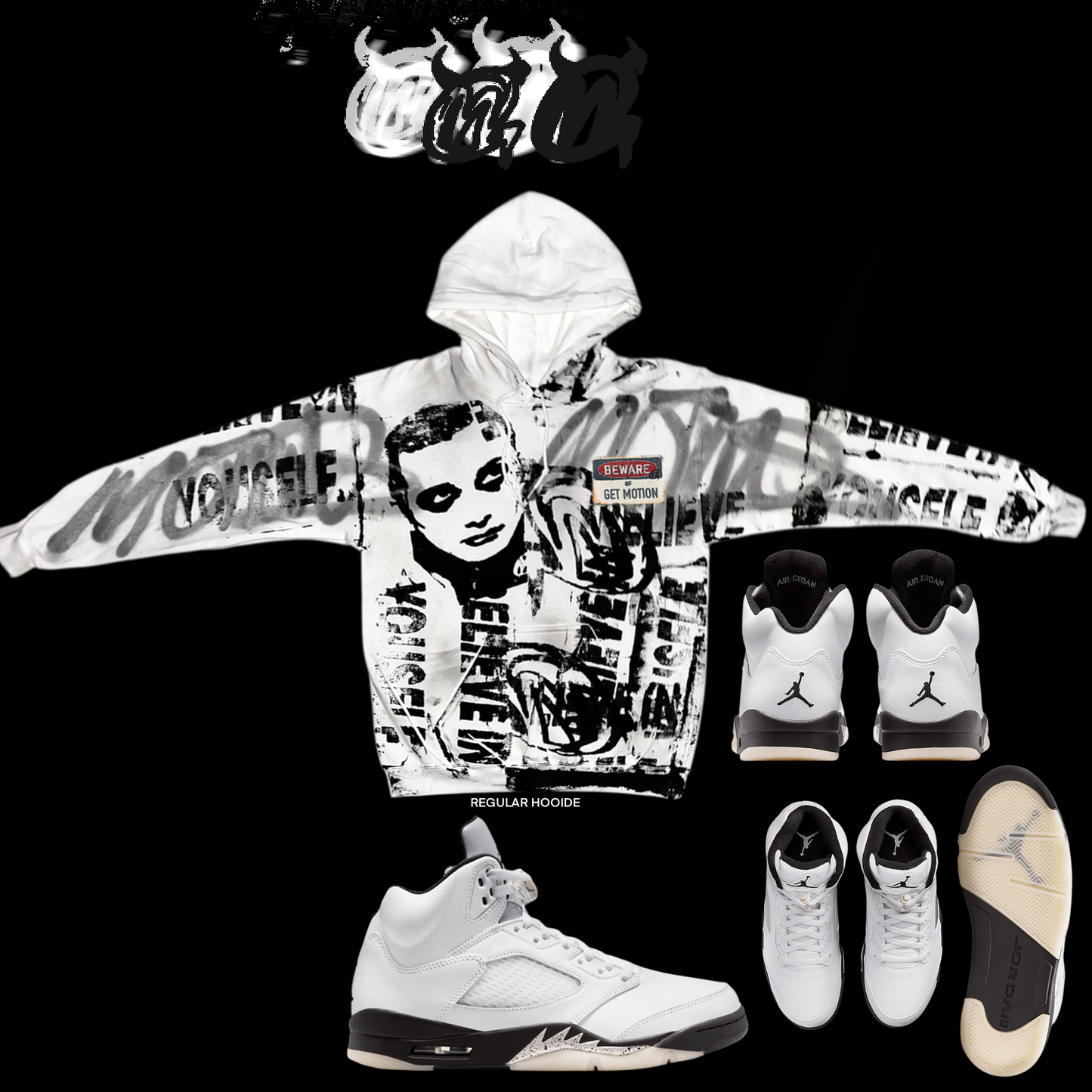 WHITE BLACK 5s graffiti hoodie