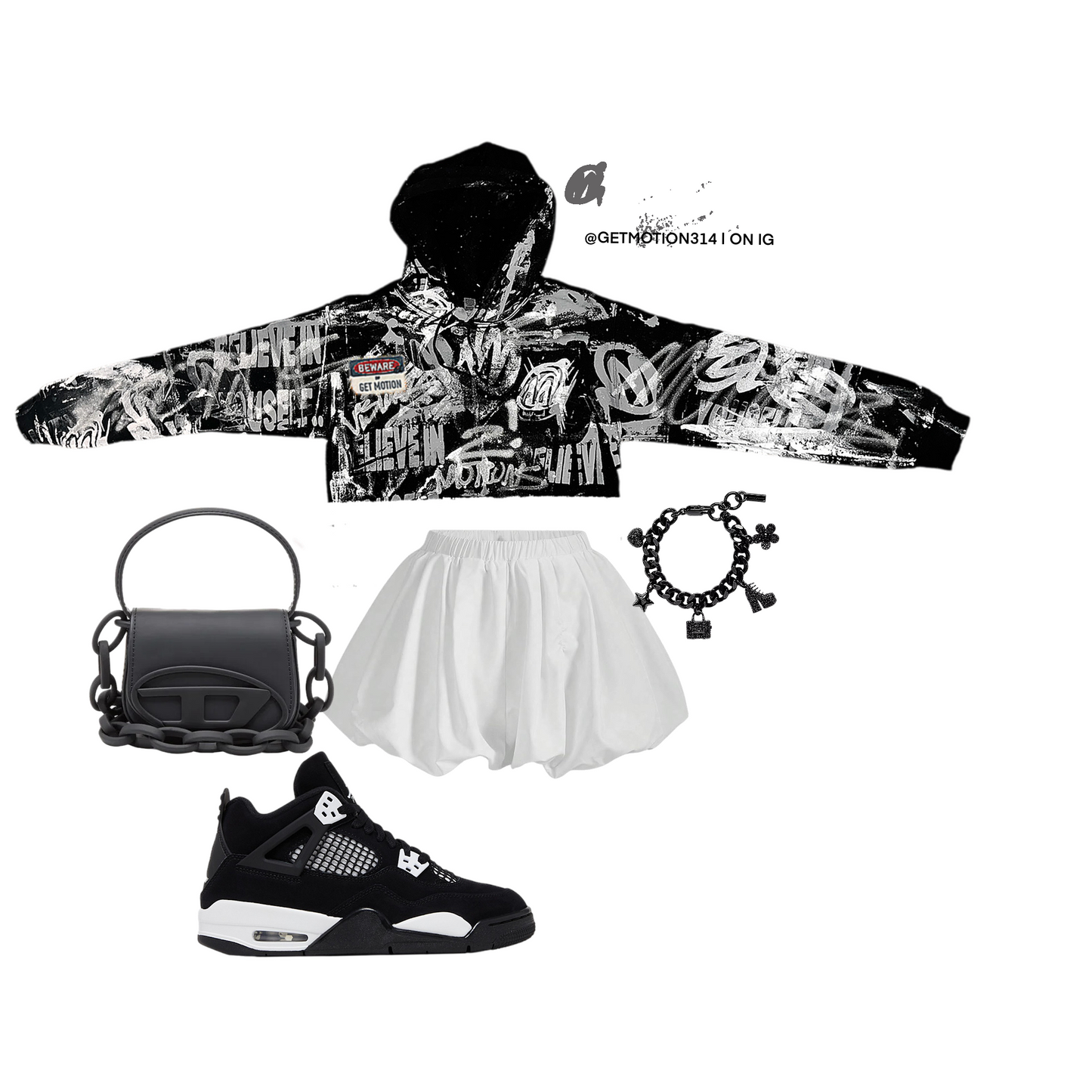 Crop White Thunder Graffiti Hoodie