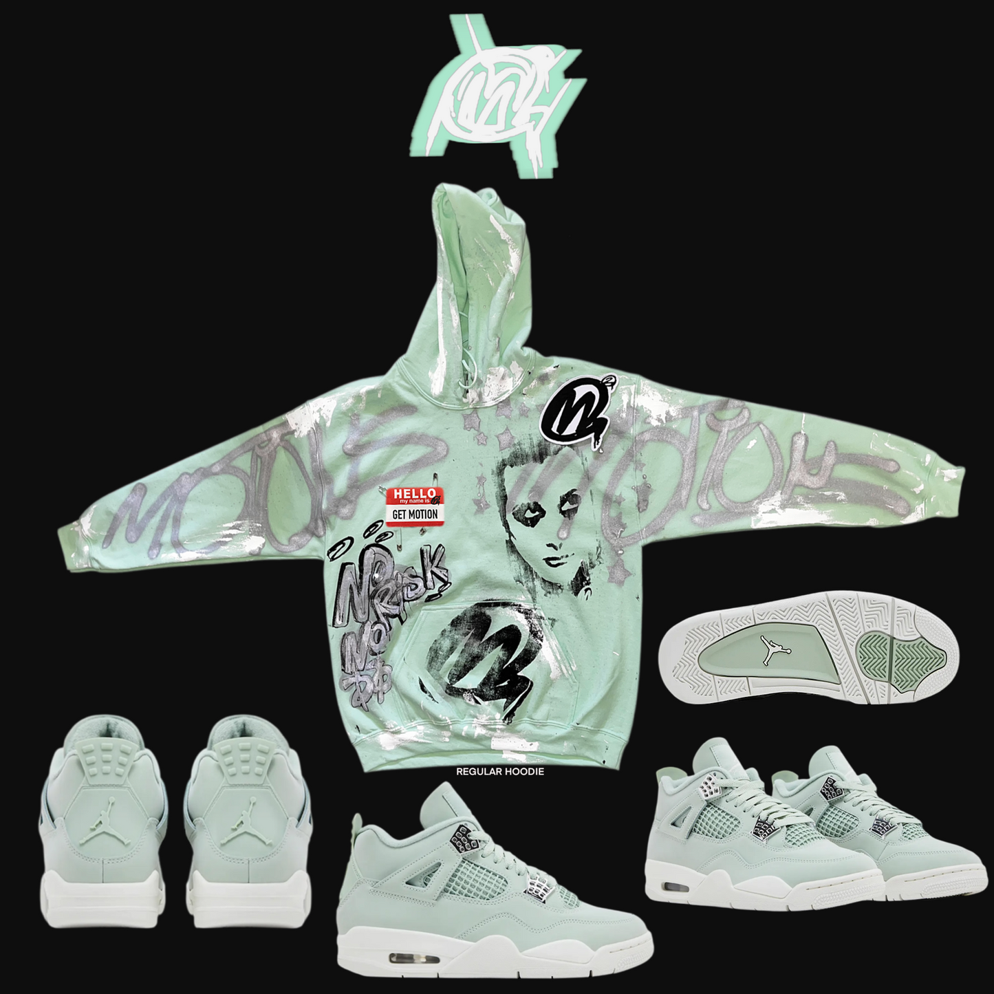SEAFOAM 4s graffiti hoodie