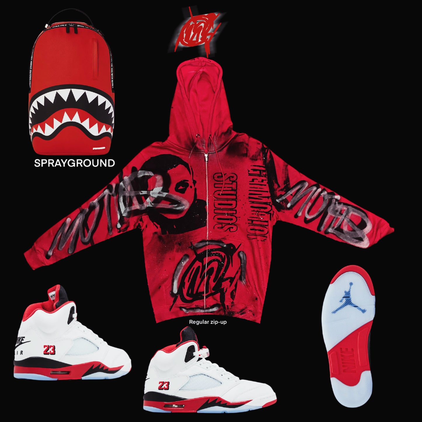 Fire red graffiti zip up