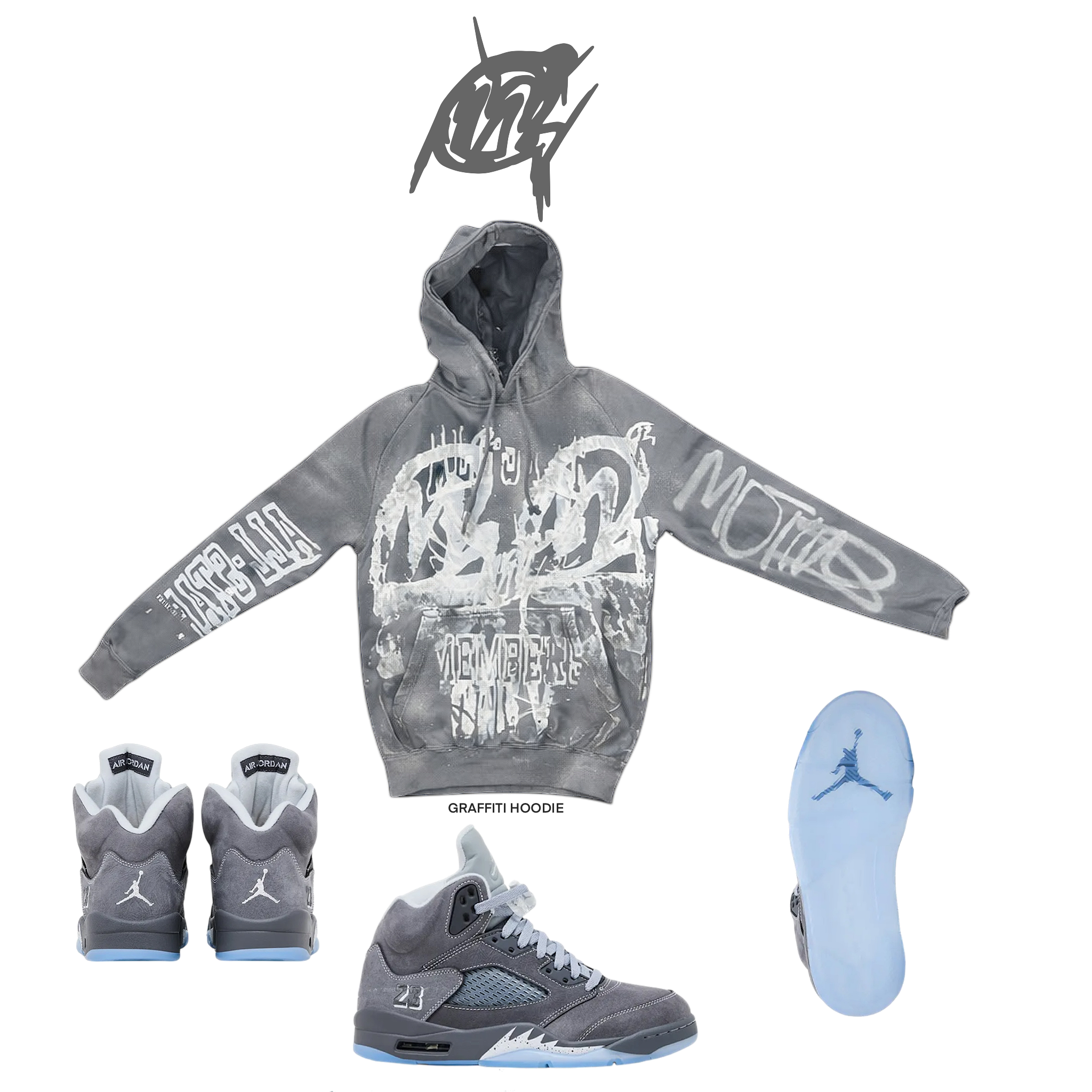 Wolf Grey 5s Graffiti Hoodie