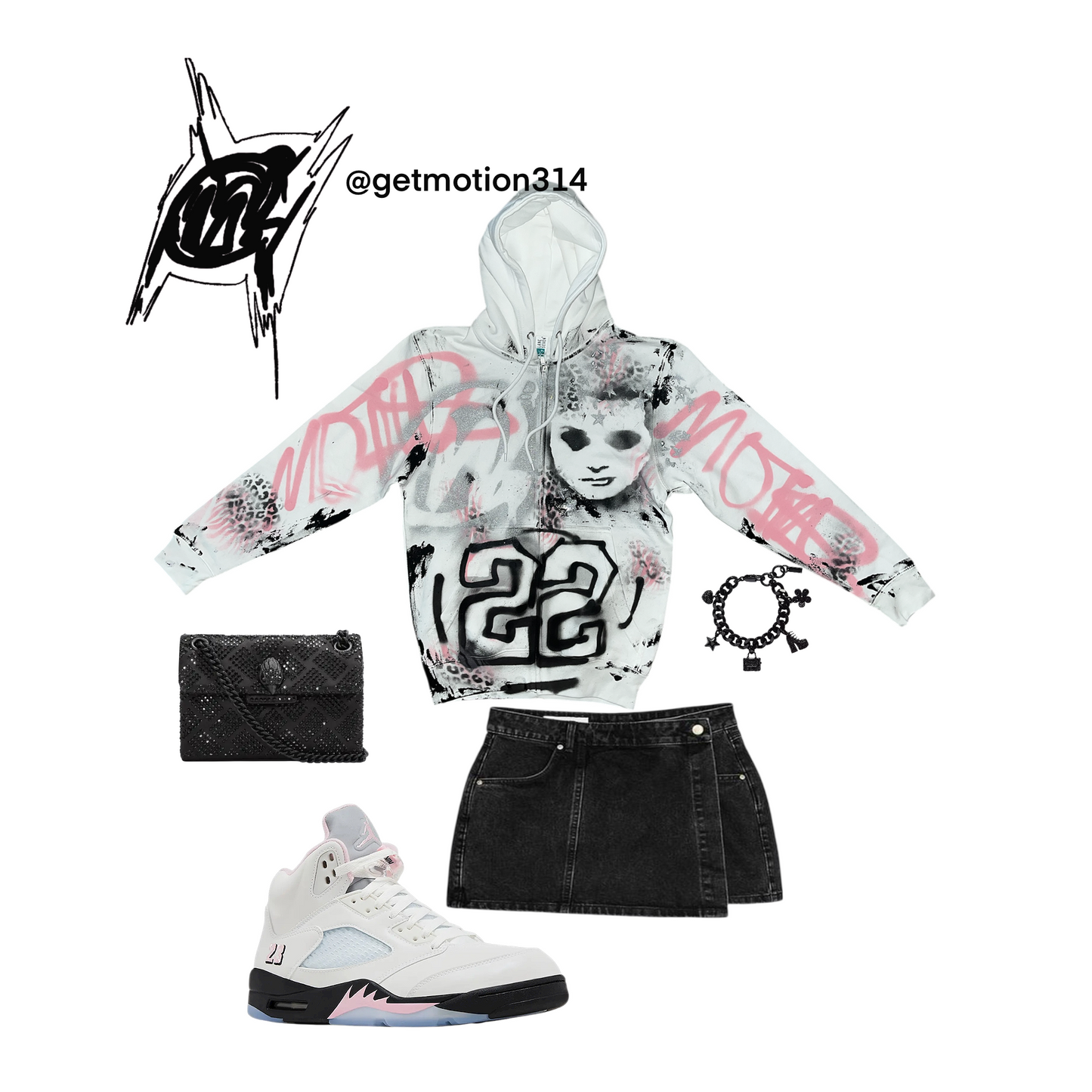 Soft pink 5s graffiti zip up