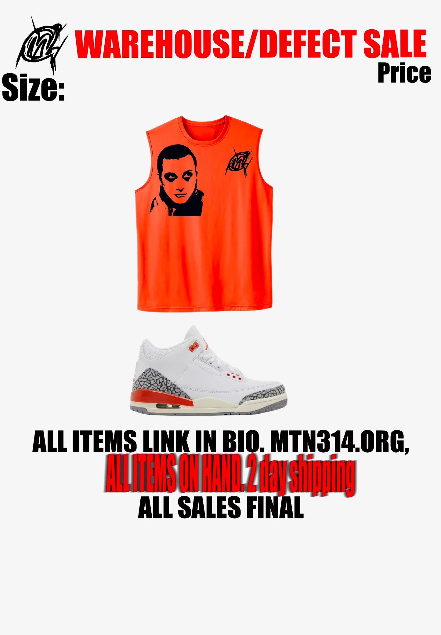 Warehouse sale, orange tank