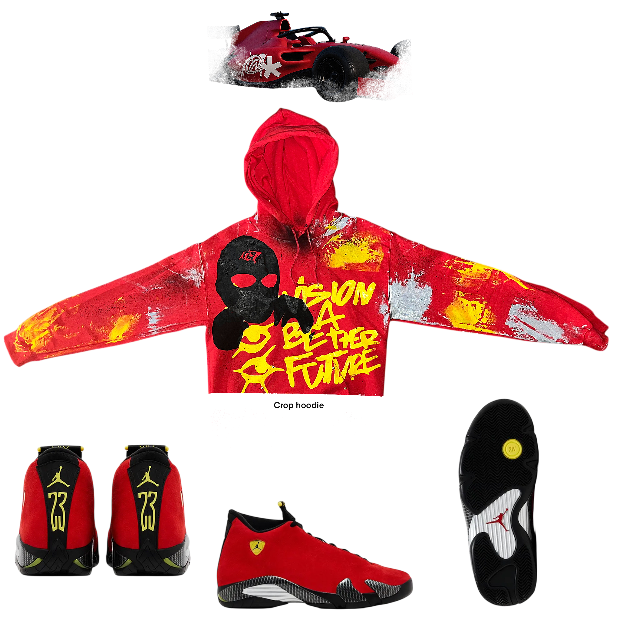 CROP RARI RED graffiti hoodie