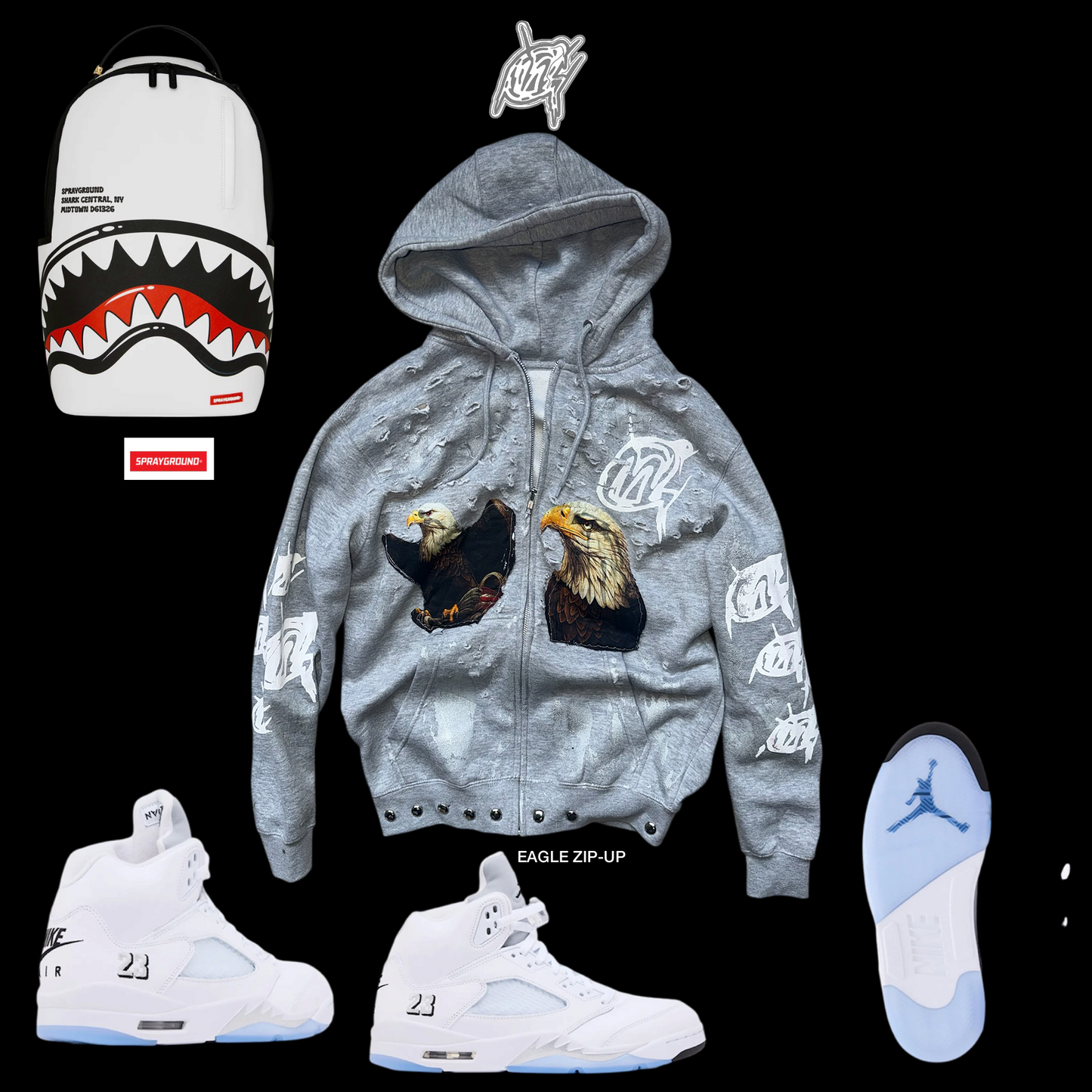 Grey white eagle Zip-Up ( only 1 made)