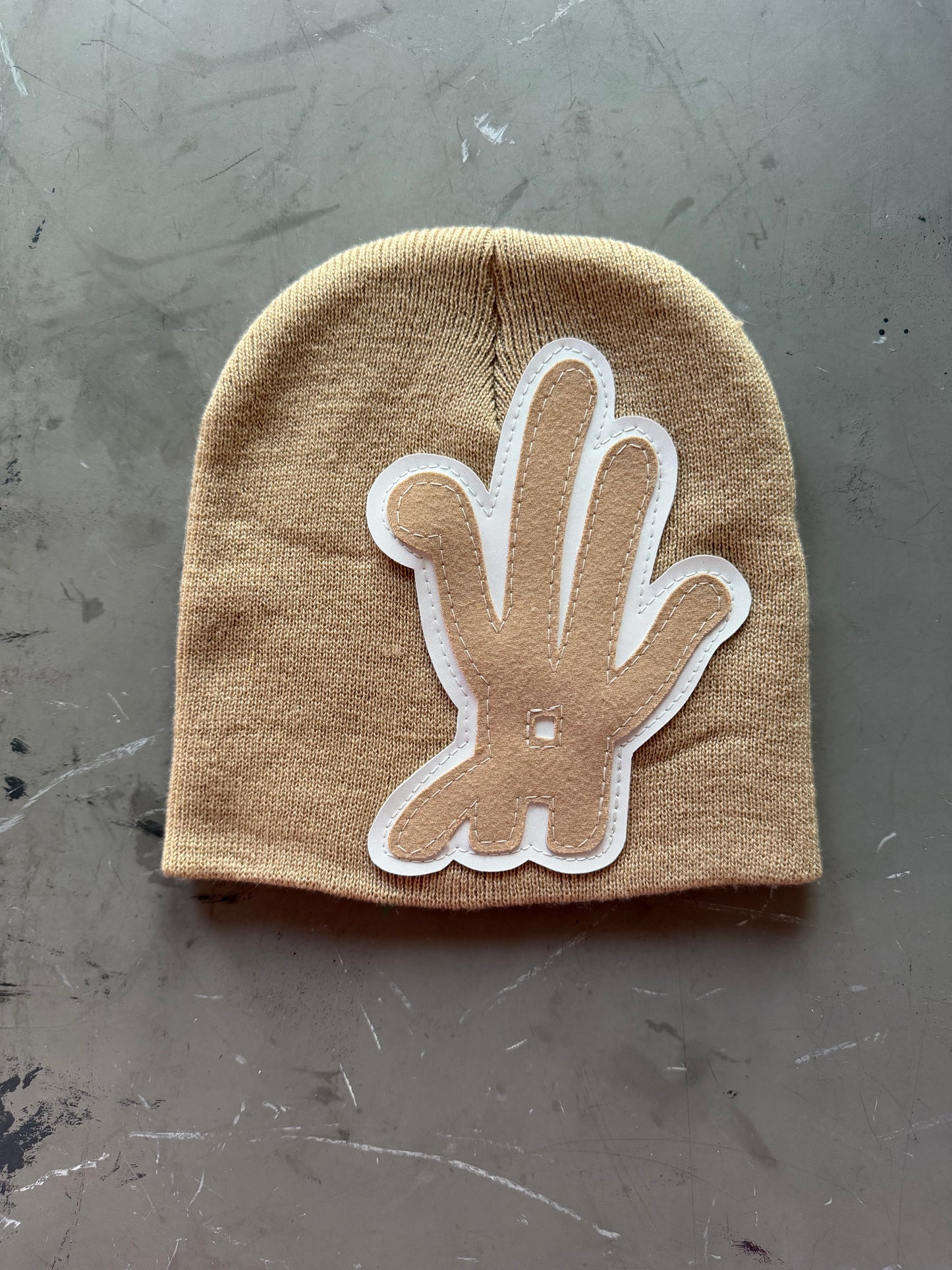 Khaki YKWYK Leather Patch Beanie
