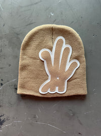 Khaki YKWYK Leather Patch Beanie
