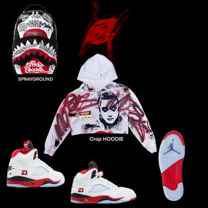 Crop Fire Red  graffiti hoodie