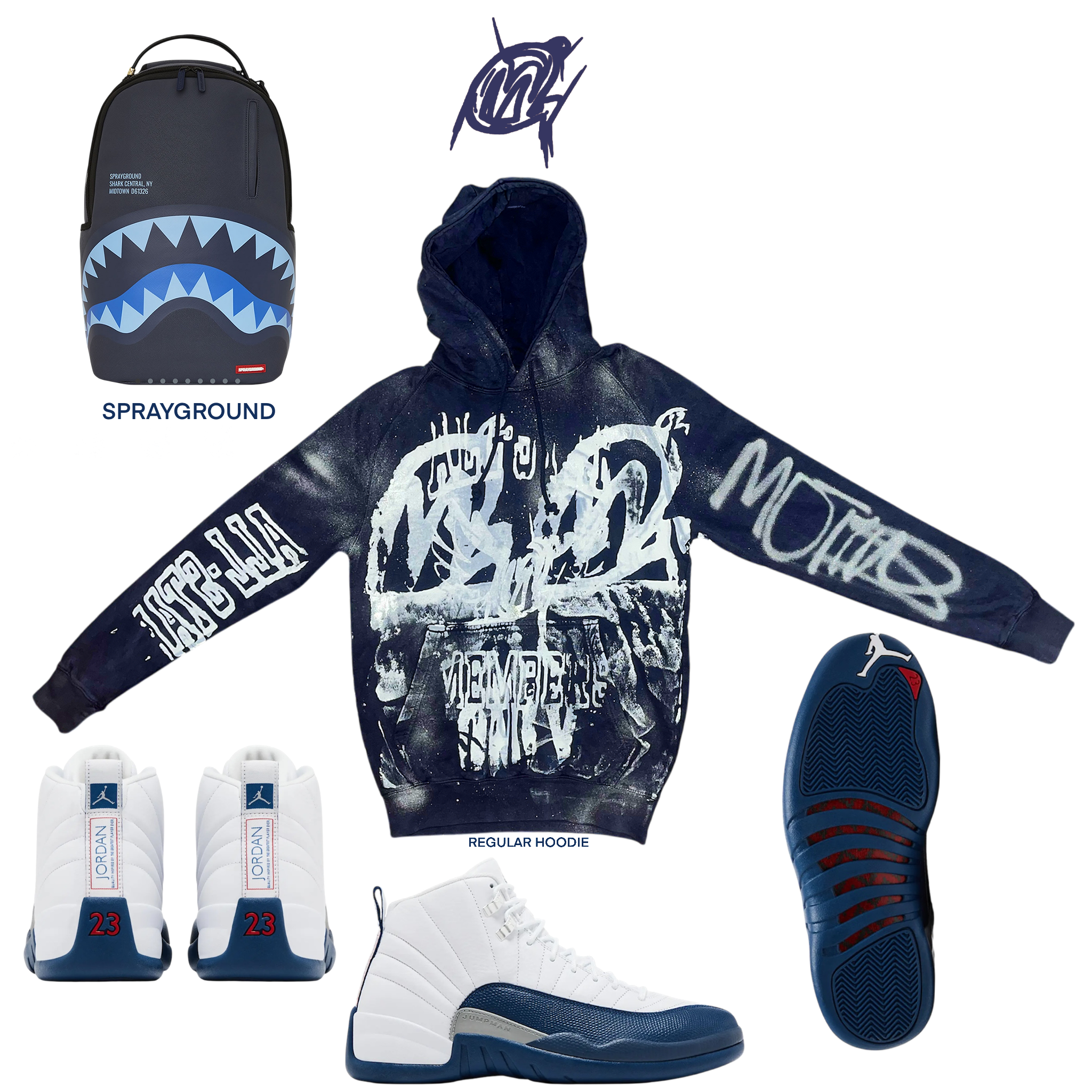 French blue graffiti hoodie