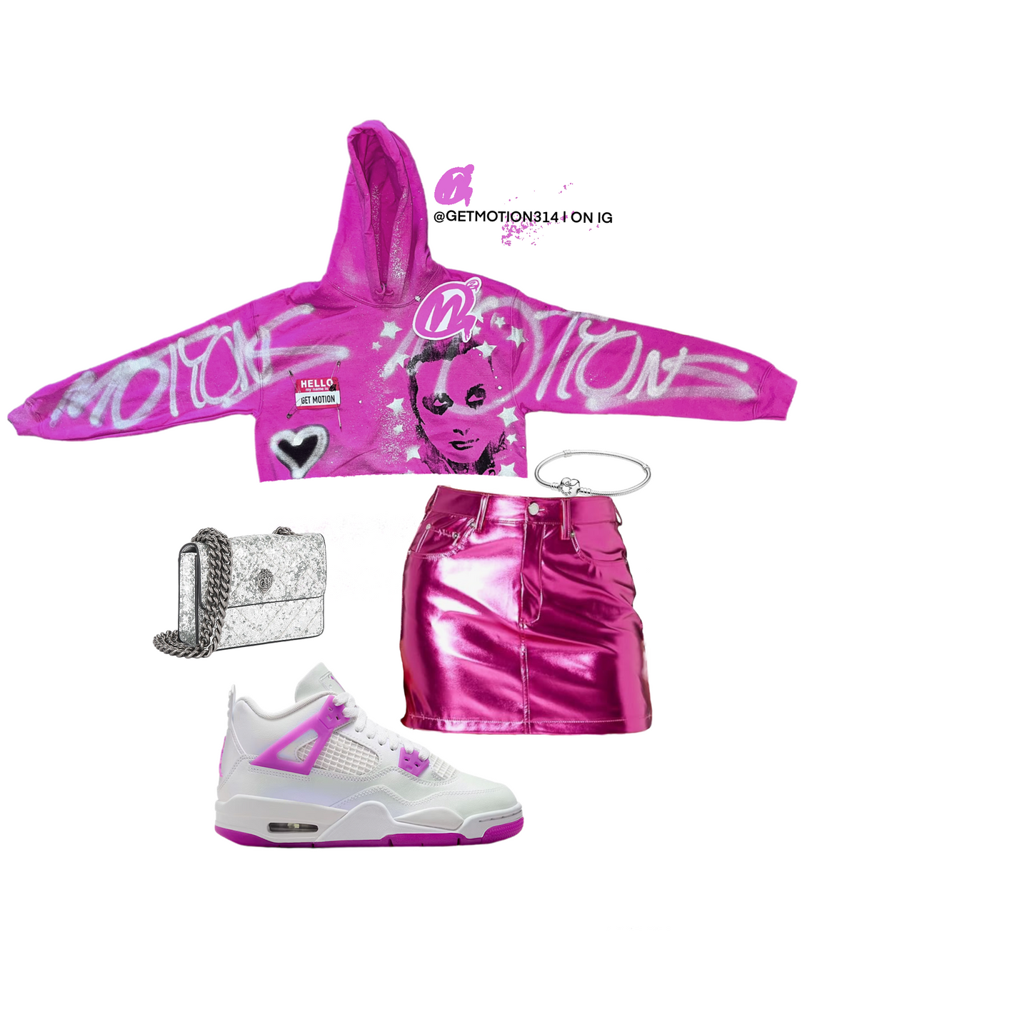 Jordan 4 Pink Graffiti Hoodie (CROP)