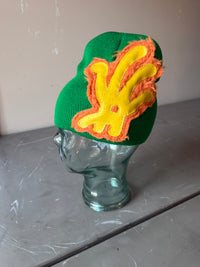 Green and Yellow Fur YKWYK Leather Patch Beanie