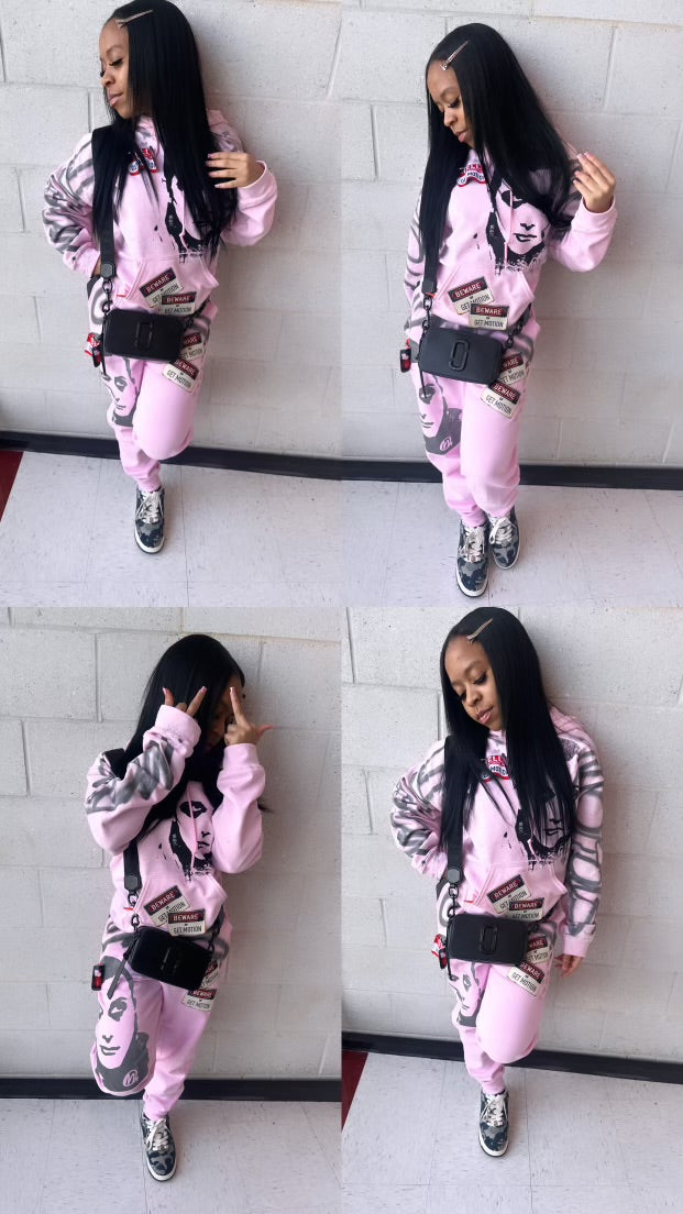 SOFT Pink ♡ Graffiti Hoodie Set