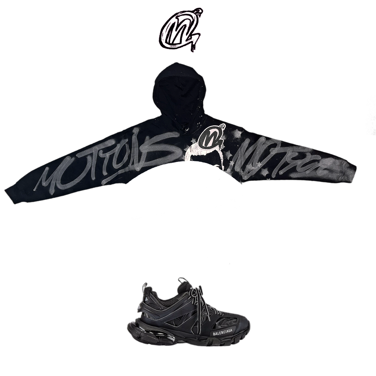 [[ SWIPPER ]]Black Graffiti hoodie ( EXTREME CROP )