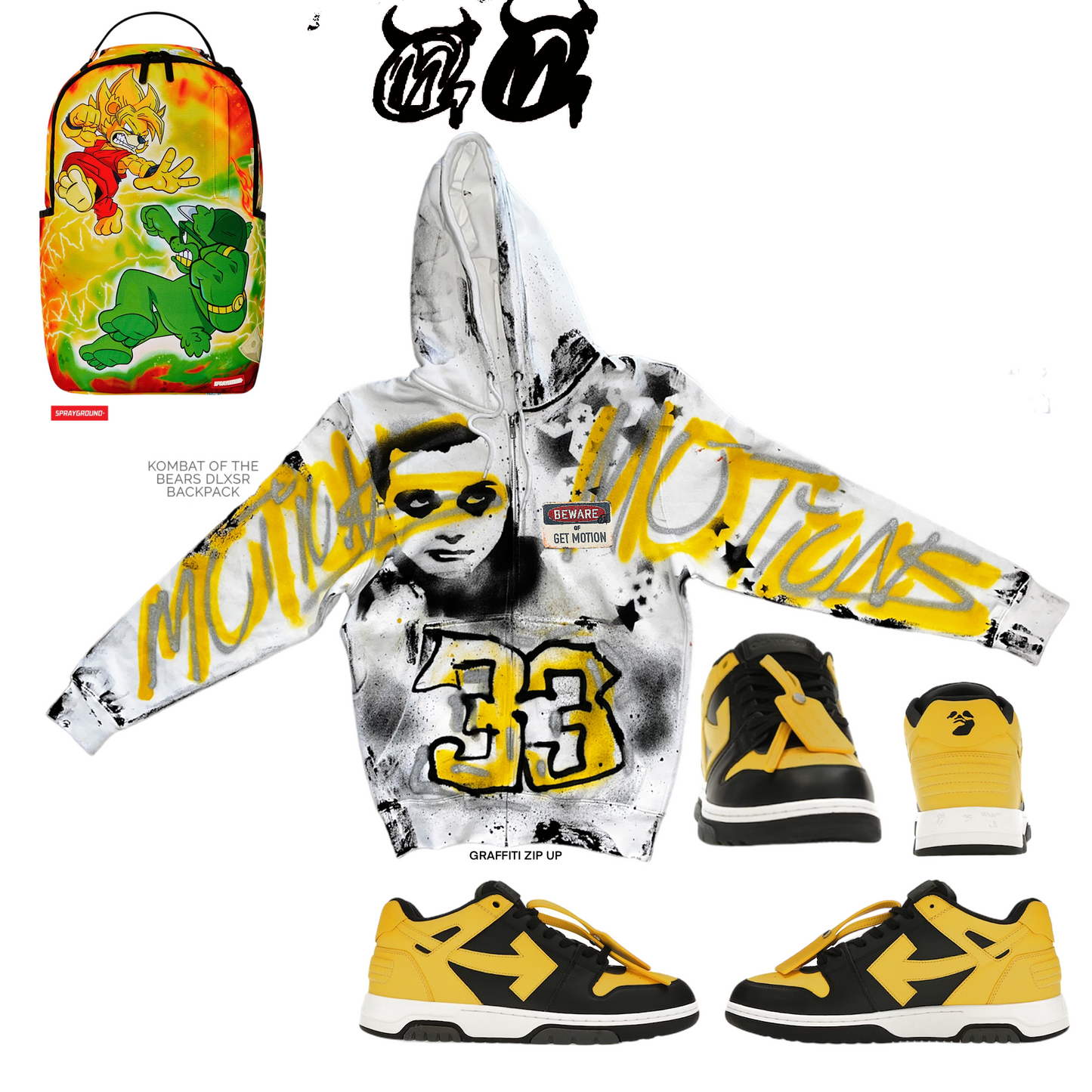 Yellow and black Graffiti zip up