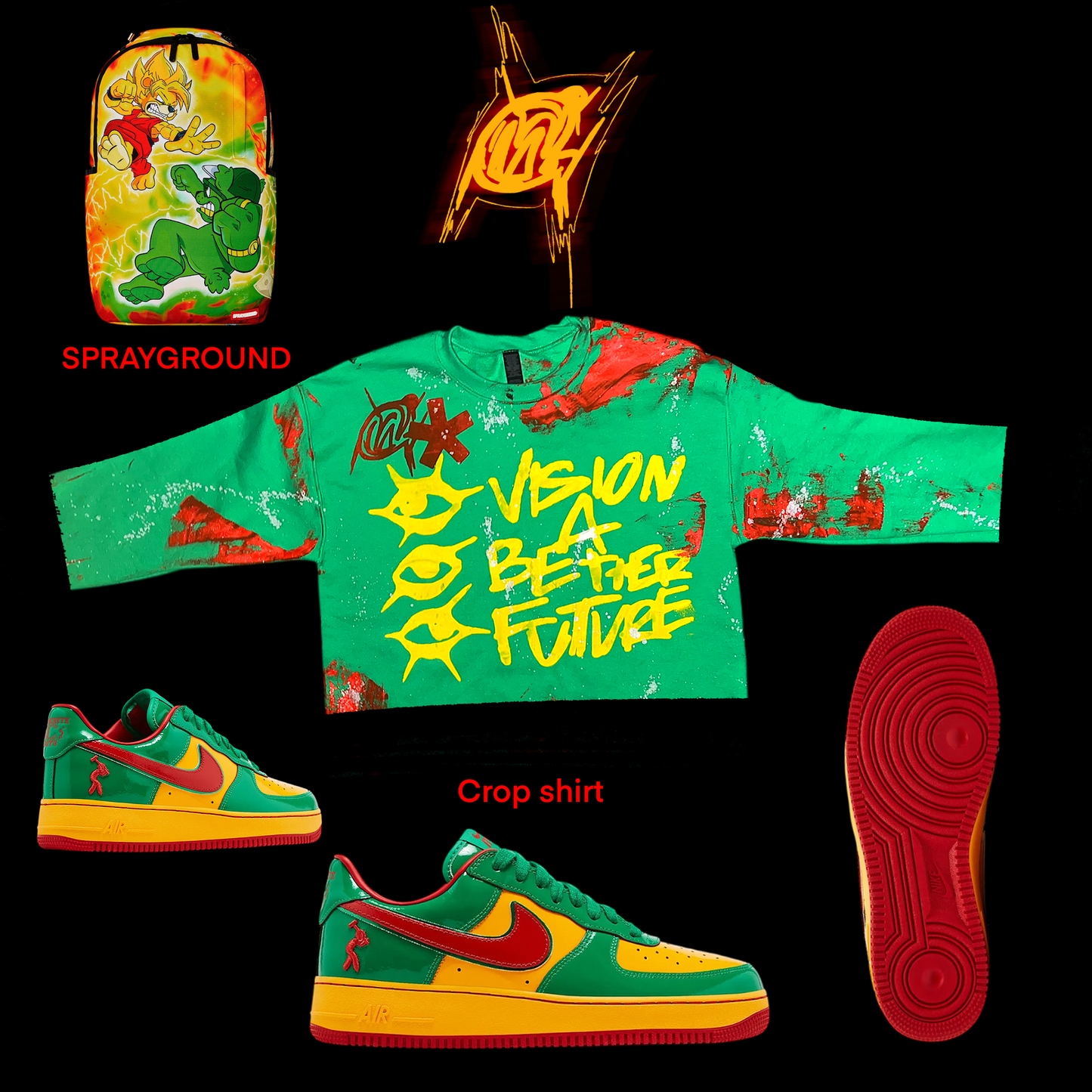 Crop Golf green  graffiti shirt