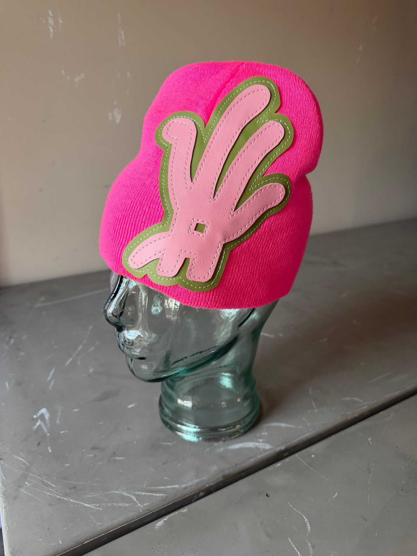 Watermelon YKWYK Leather Patch Beanie