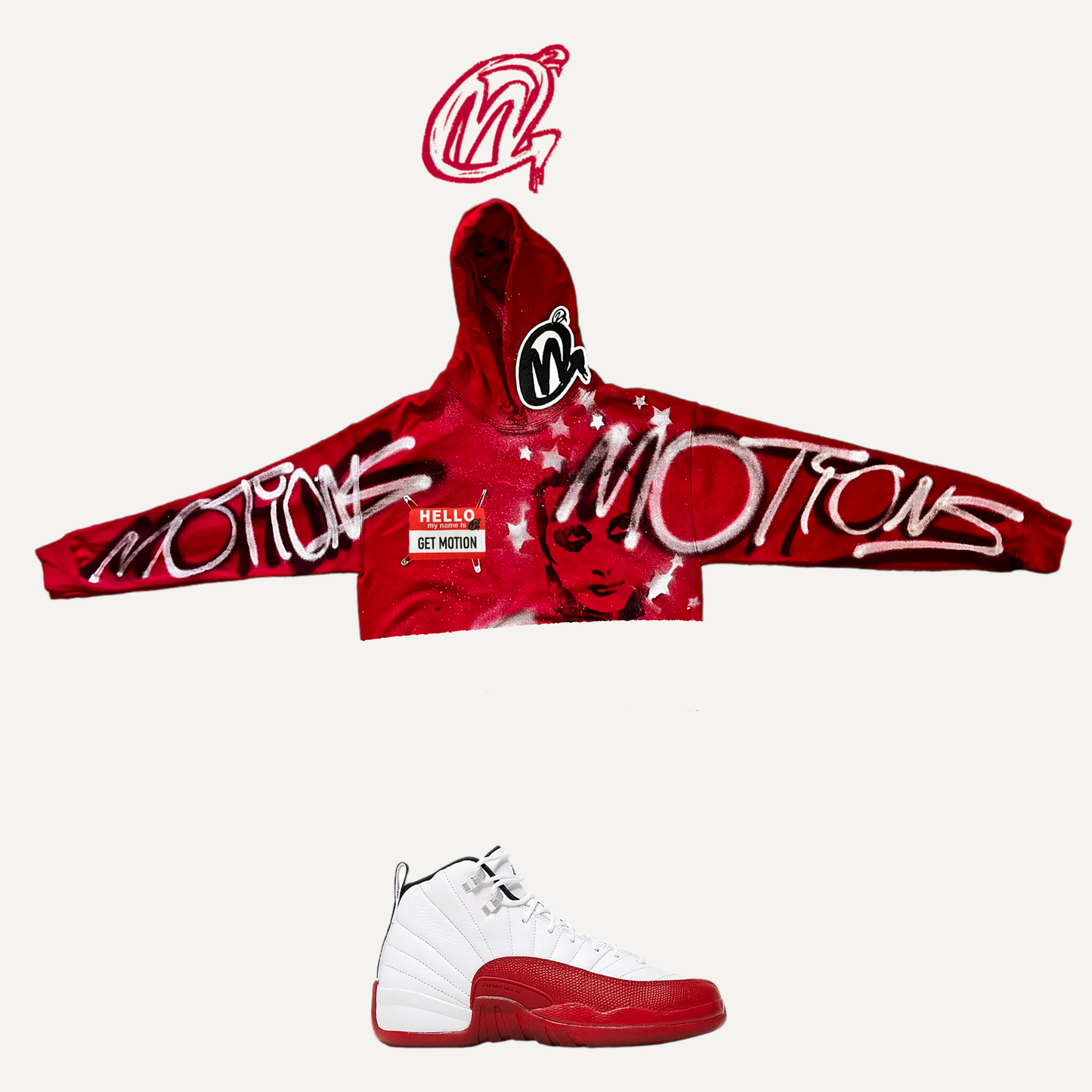 CHERRY RED 12s Graffiti Hoodie [ Cropp]