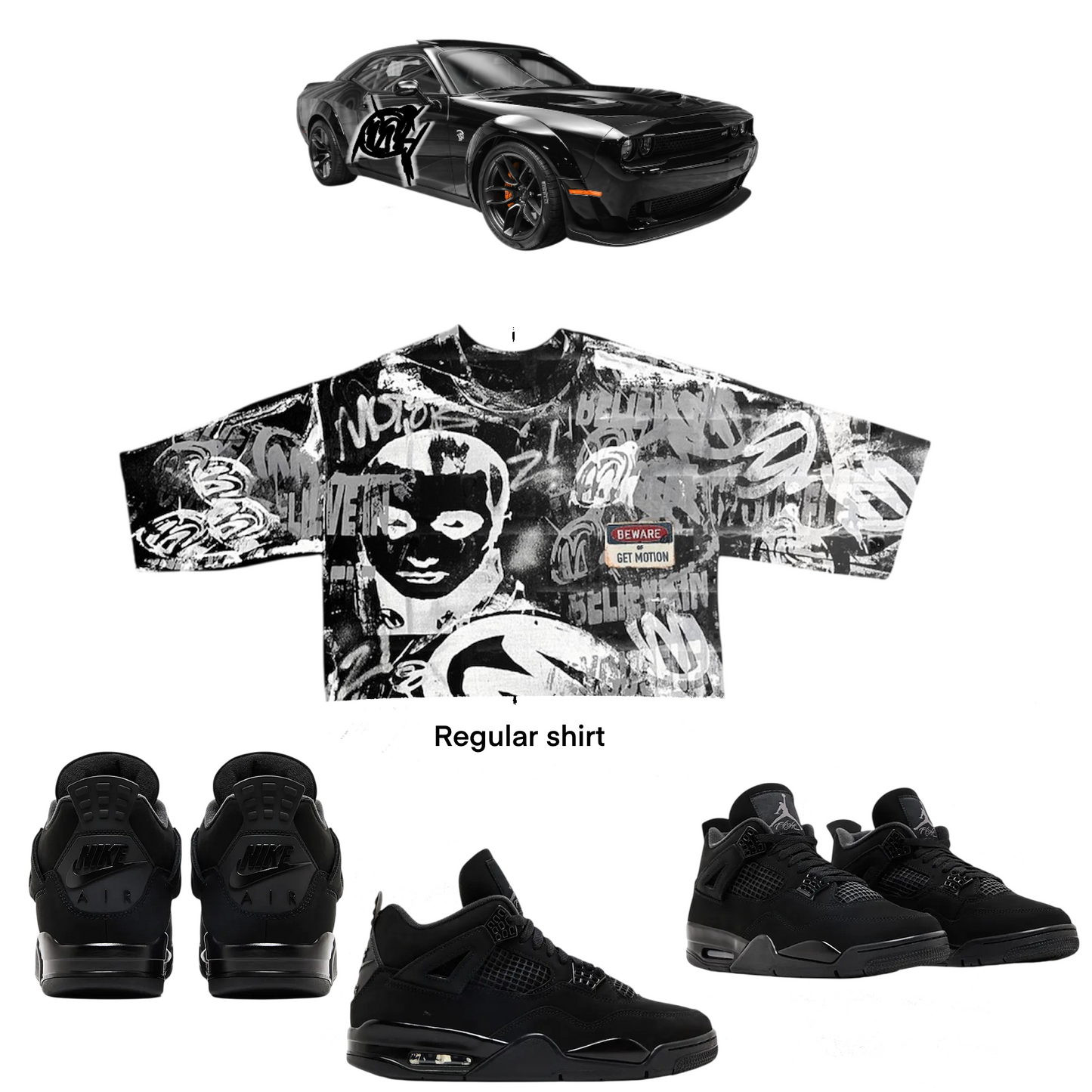 Crop BLACK CAT 4s graffiti shirt