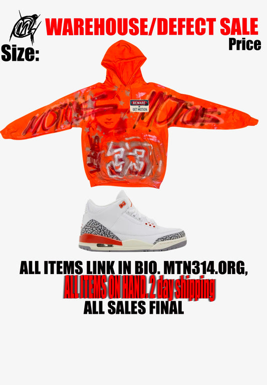 Warehouse sale, orange hoodie