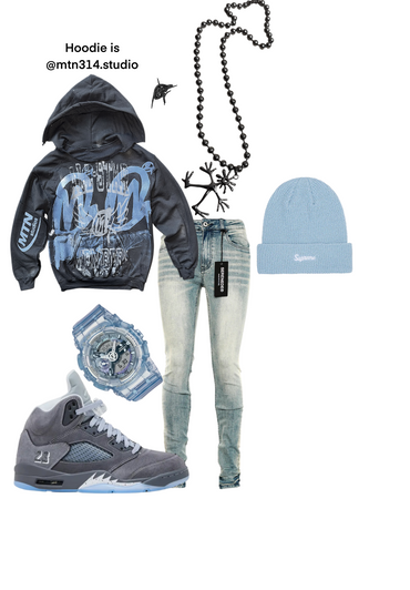 Distressed wolf Grey 5s Graffiti Hoodie