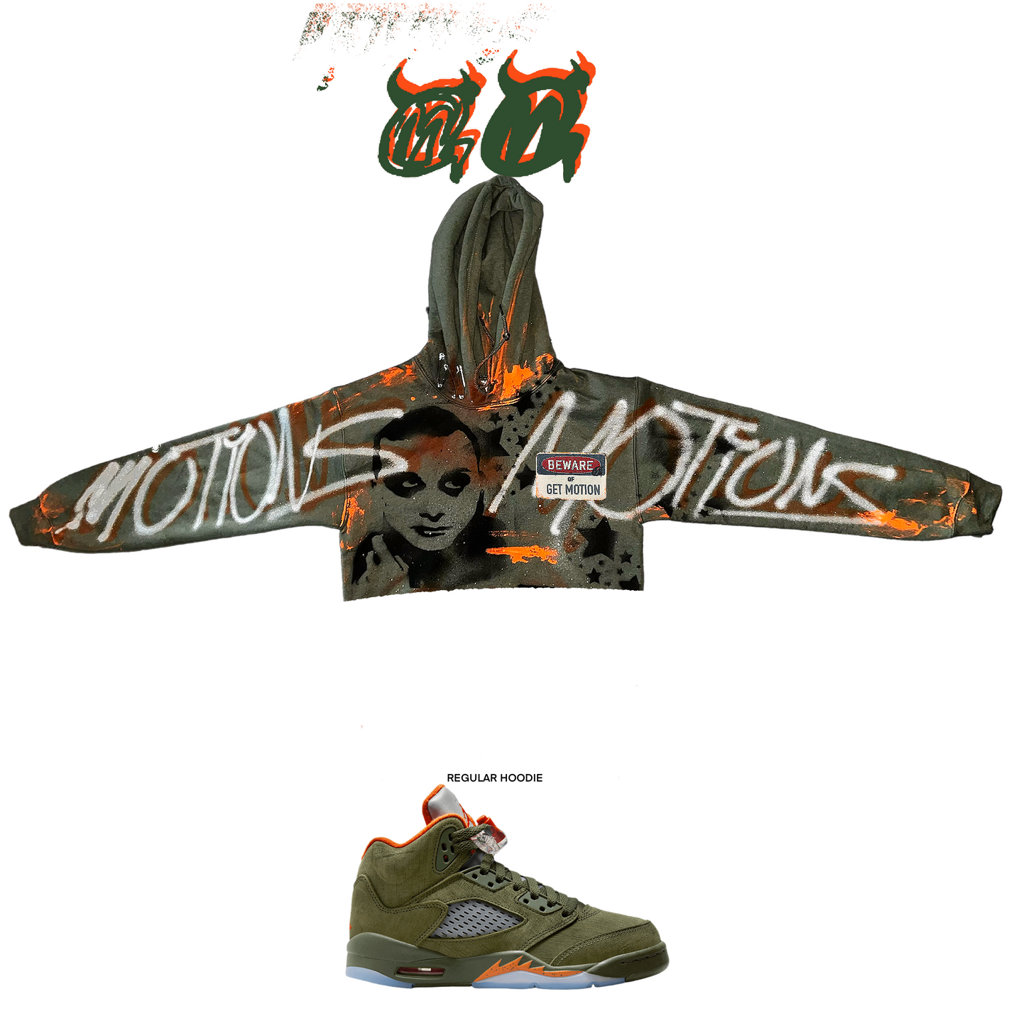 Jordan retro 5 olive Graffiti Hoodie [ cropped]] NEW LOOK