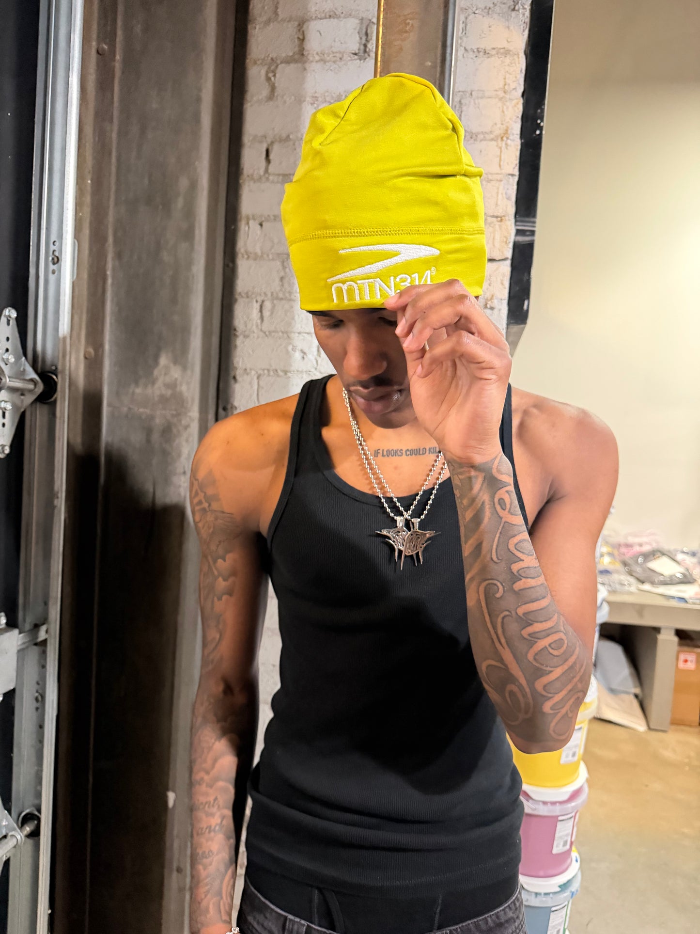 Neon green skull cap