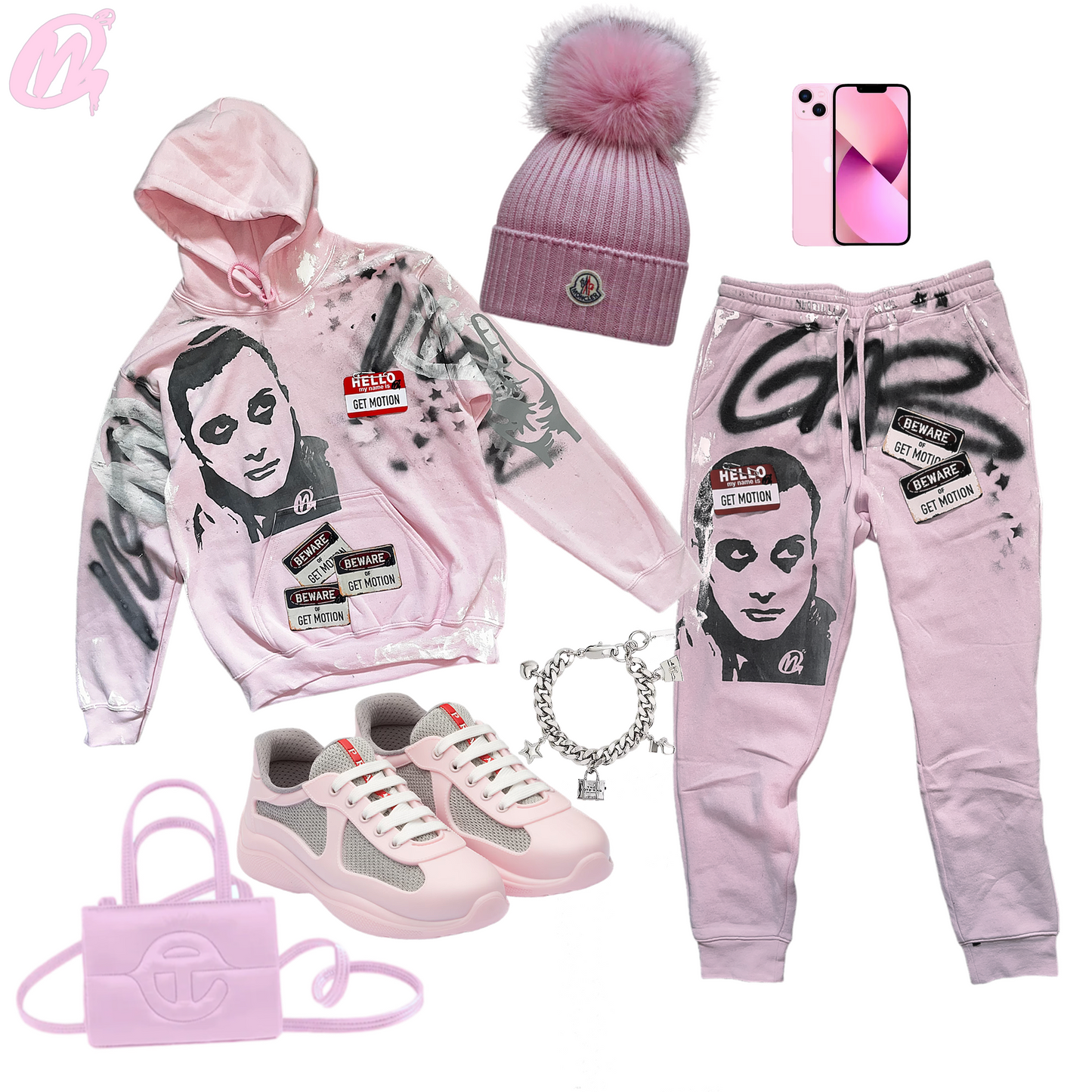 SOFT Pink ♡ Graffiti Hoodie Set