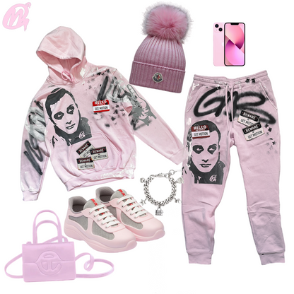 SOFT Pink ♡ Graffiti Hoodie Set