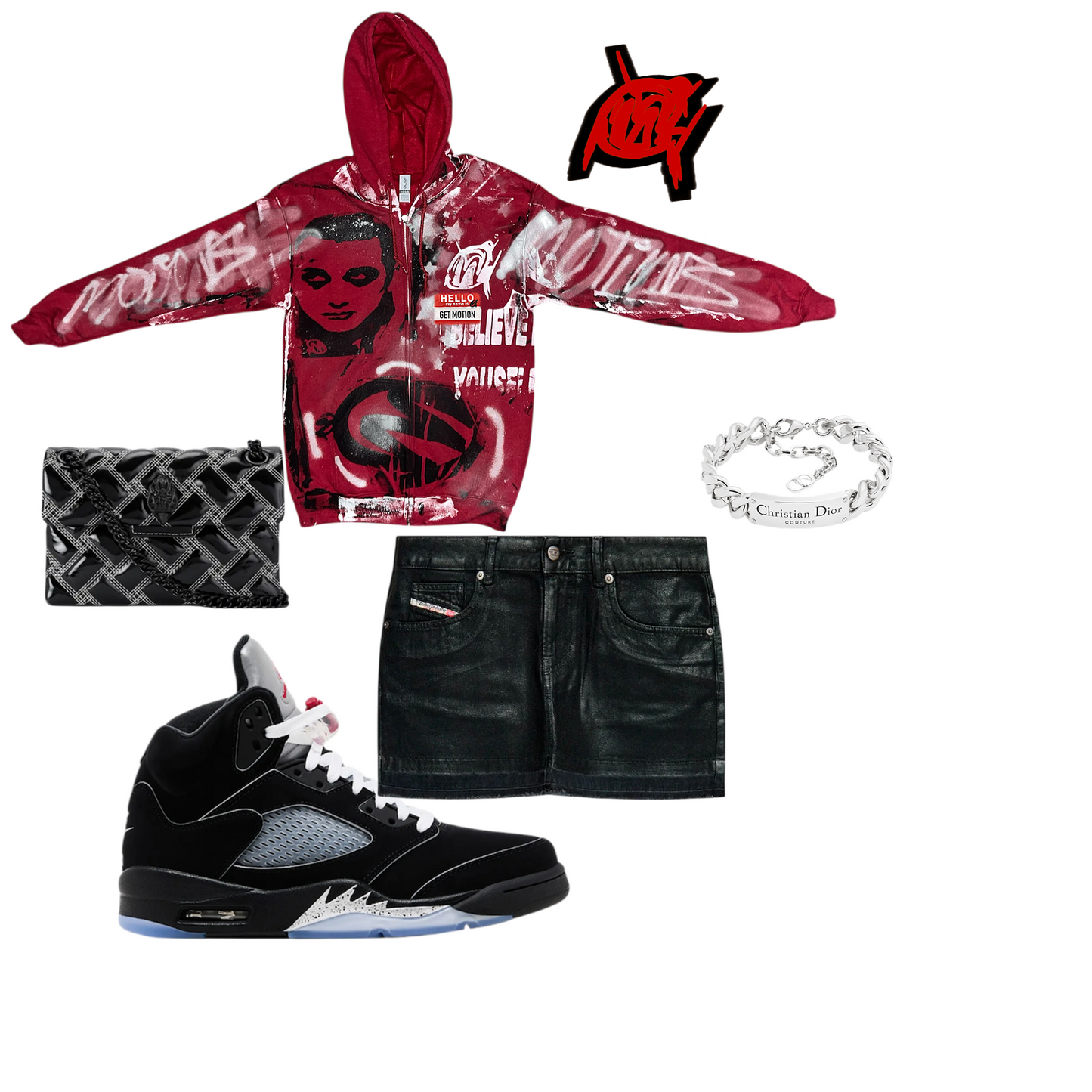 (RED) Metallic 5s graffiti zip up