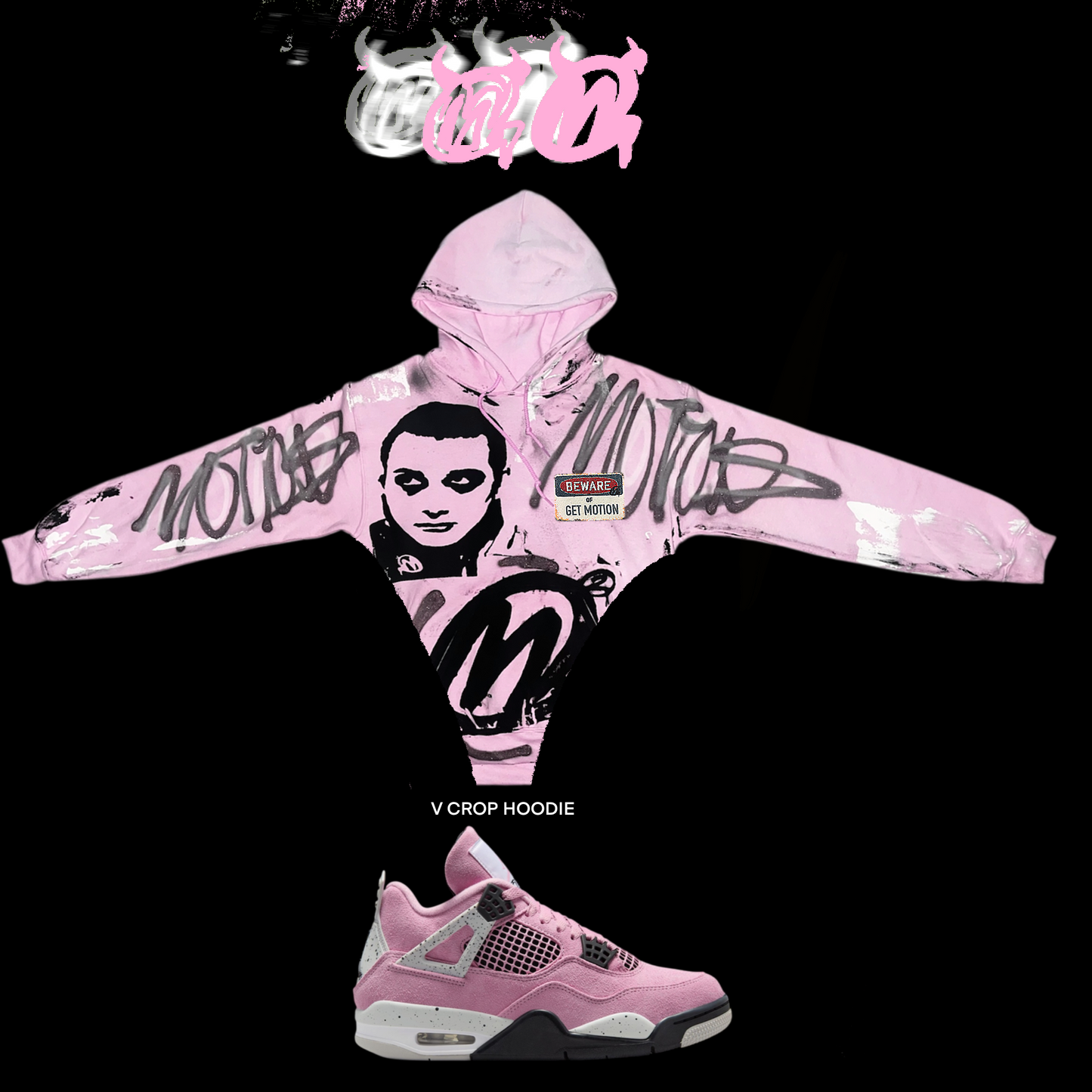 V- CROP jordan 4 pink orchid Graffiti Hoodie