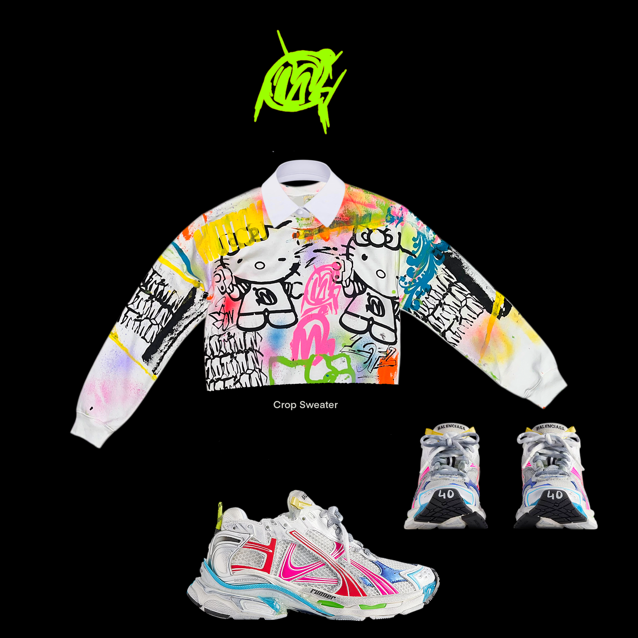 Crop Scary katt graffiti sweater