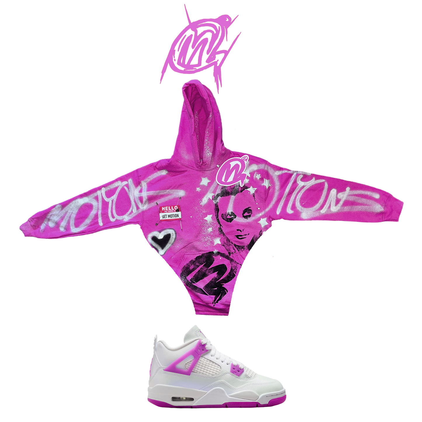 Jordan 4 Pink Graffiti Hoodie V CROP