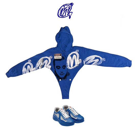 Blue V crop graffiti hoodie