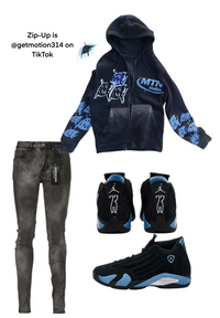 University blue 14 Rhinestone  Zip-UP