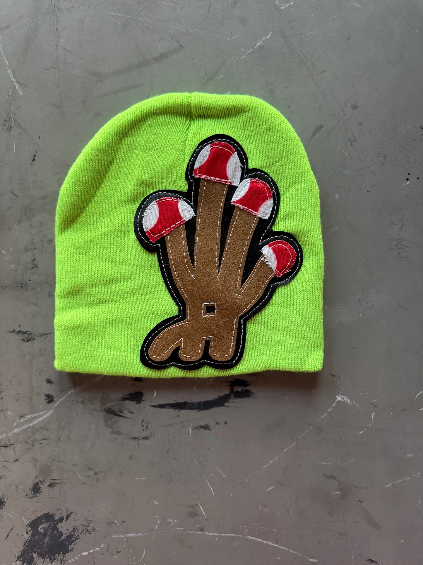 Mushroom YKWYK Leather Patch Beanie