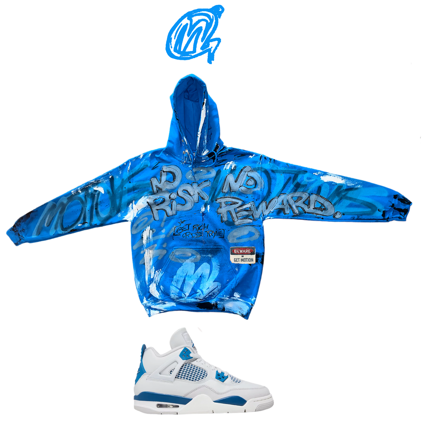 military Blue graffiti Hoodie