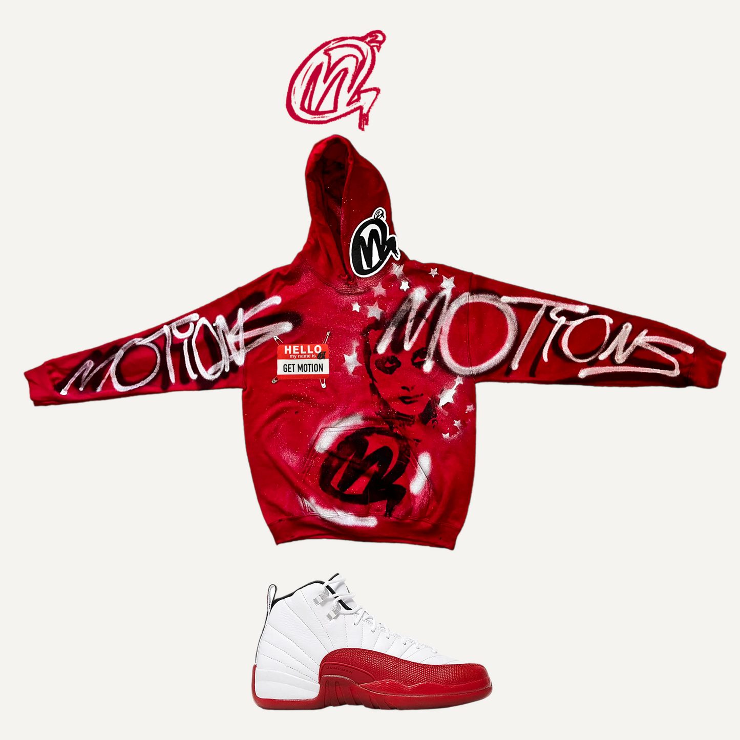 CHERRY RED 12s Graffiti Hoodie