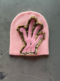 Baby Pink Cheetah YKWYK Leather Patch Beanie