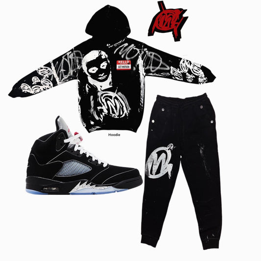 Mettalic 5s graffiti hoodie set