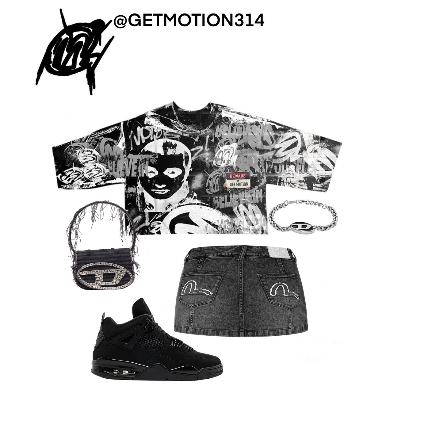 Crop BLACK CAT 4s graffiti shirt