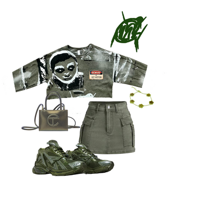Crop Military green Graffiti Shirt