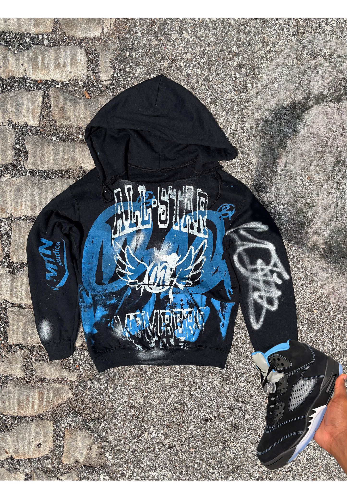 Distressed Carolina blue  Graffiti Hoodie