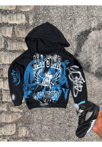 Distressed Carolina blue  Graffiti Hoodie