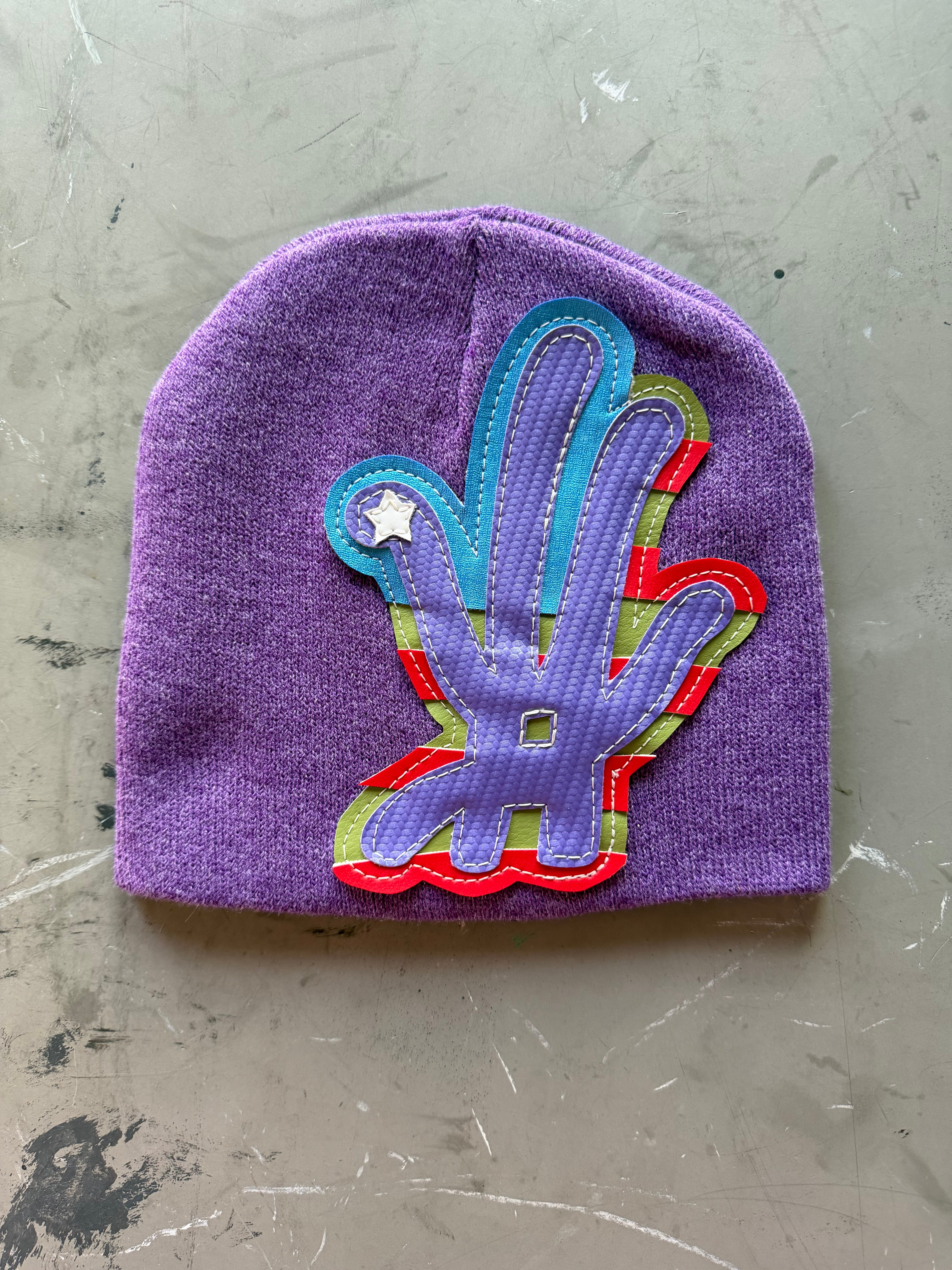 Rebel PurPle YKWYK Leather Patch Beanie
