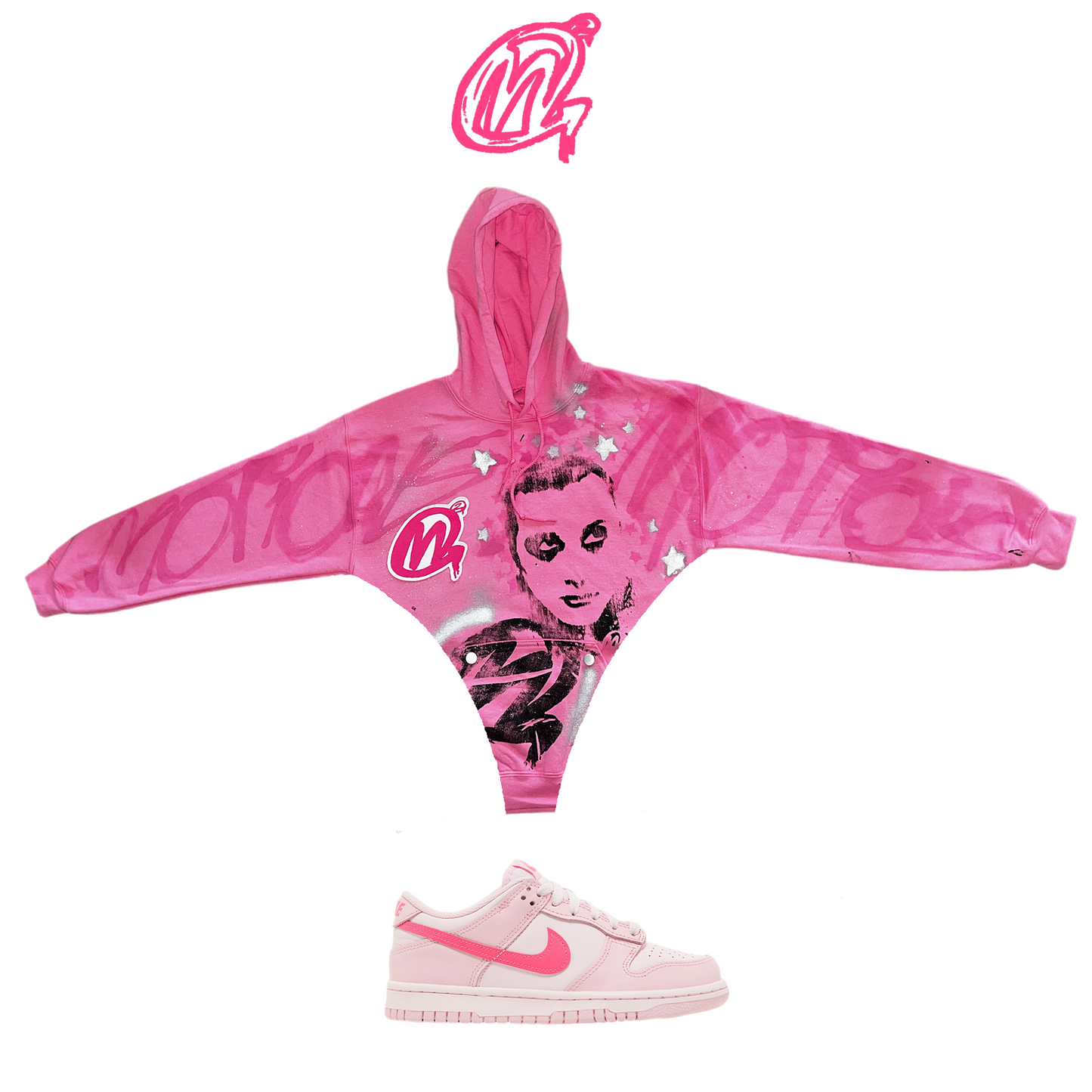 BARBIE DUNKS graffiti Hoodie V CROP