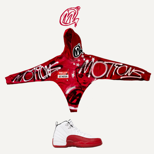 CHERRY RED 12s Graffiti Hoodie [[ V crop]]